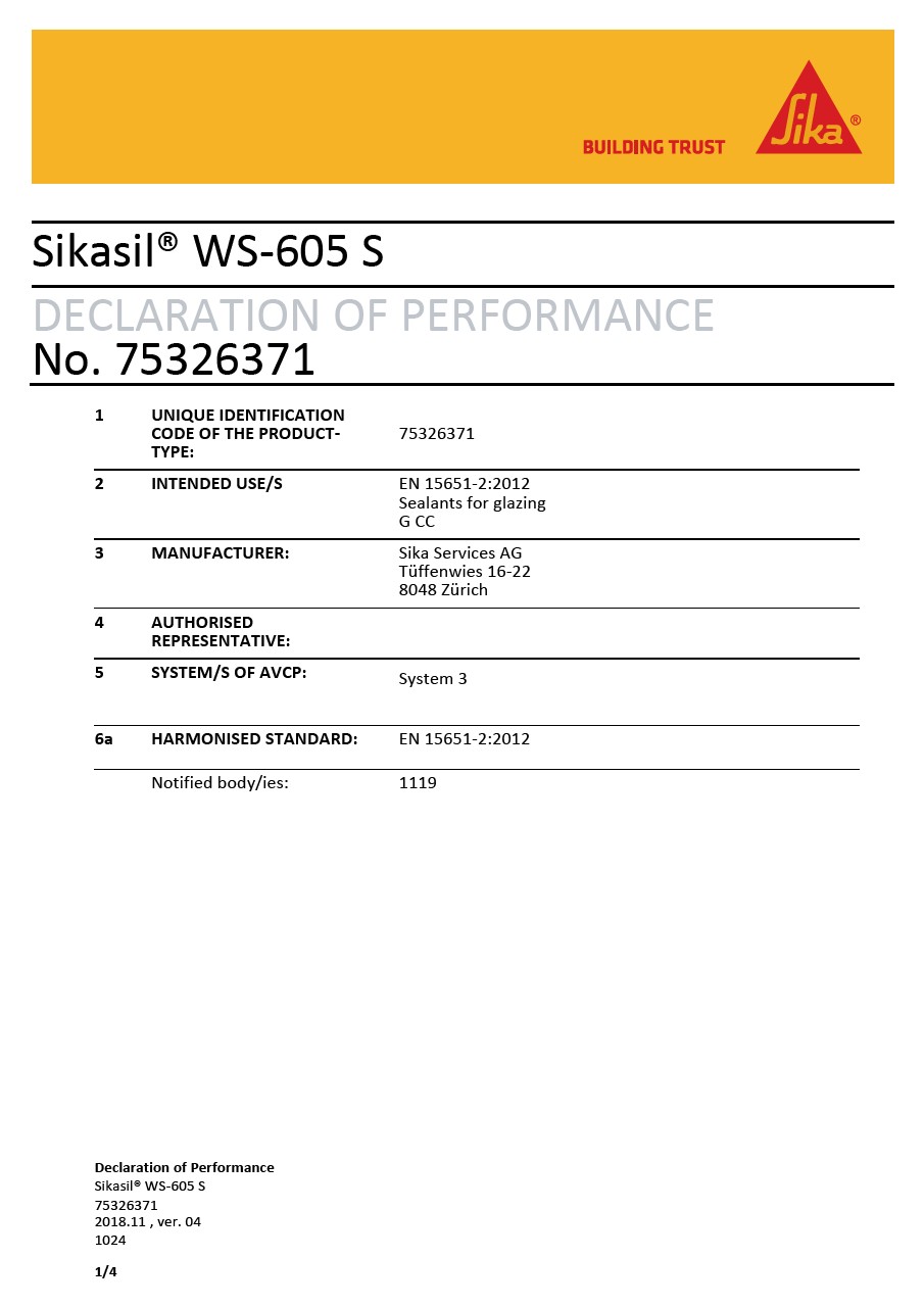 CE DOP  - SIKASIL®WS-605 S  -  EN 15651-2