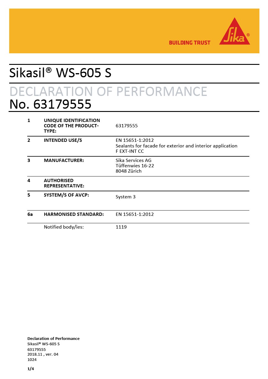CE DOP  - SIKASIL®WS-605 S  -  EN 15651-1